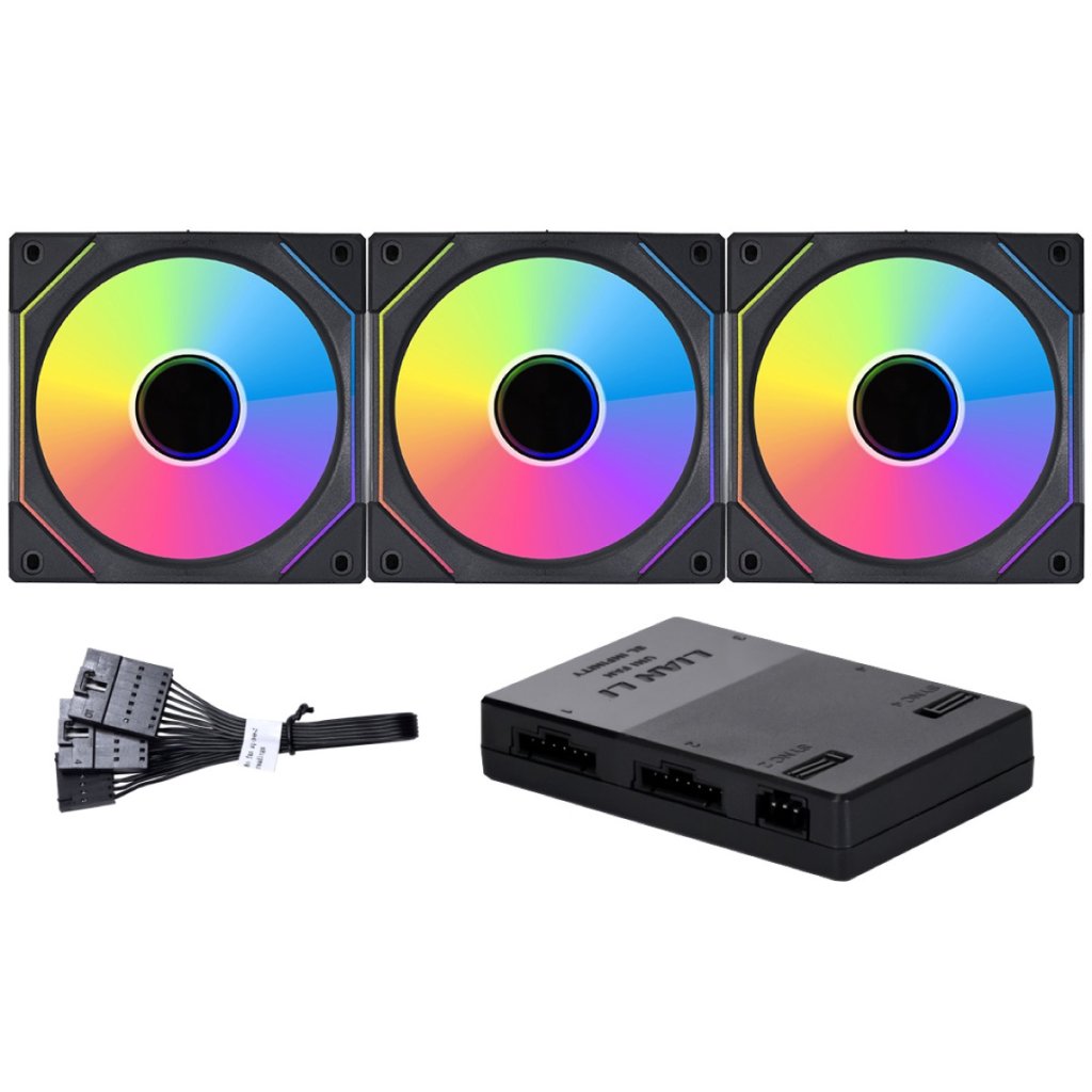 Lian-Li SLV2-3B UNI 120mm ARGB PWM Case Fan - 3 Pack with Controller - Black Image 1