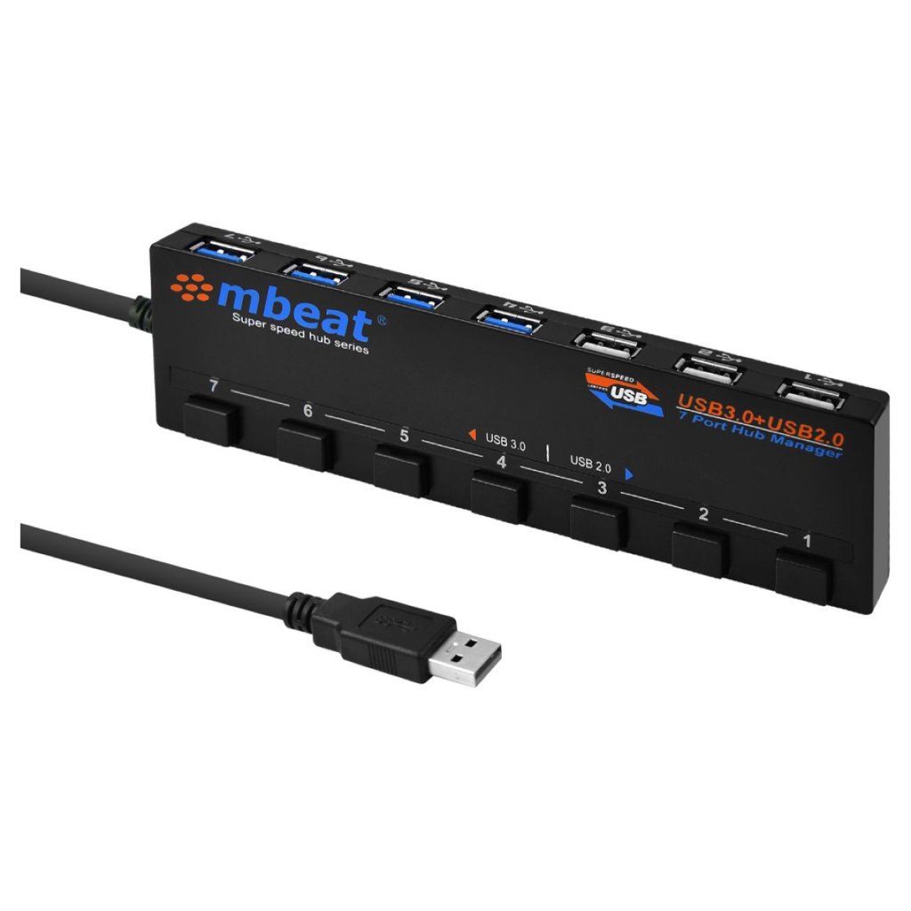 mbeat 4-Port USB 3.0 Hub - Black Image 1