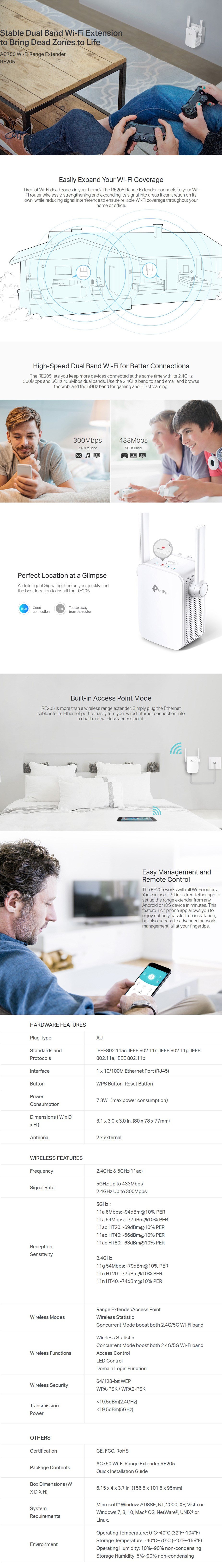 TP-Link RE205 AC750 Dual Band WiFi Range Extender Image 1