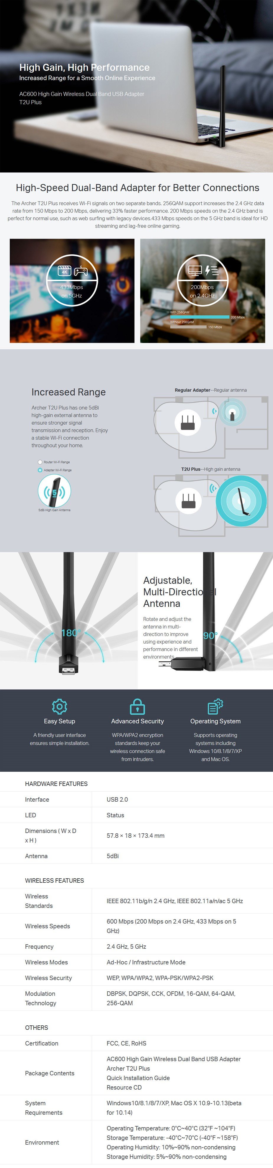 TP-Link Archer T2U Plus Wireless USB Adapter Image 1