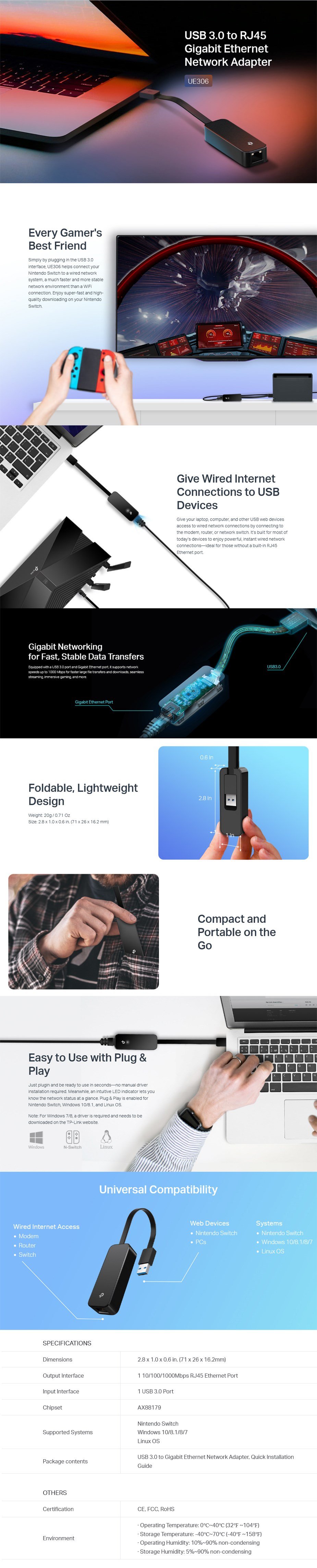 TP-Link UE306 USB 3.0 to Gigabit Ethernet Network Adapter Image 1