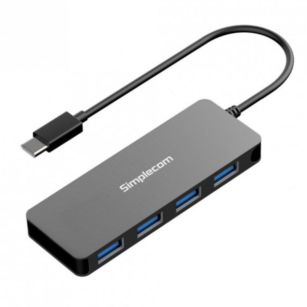 Simplecom CH320 Ultra Slim Aluminium USB-C 3.1 to 4 Port USB-A 3.0 Hub – Black
