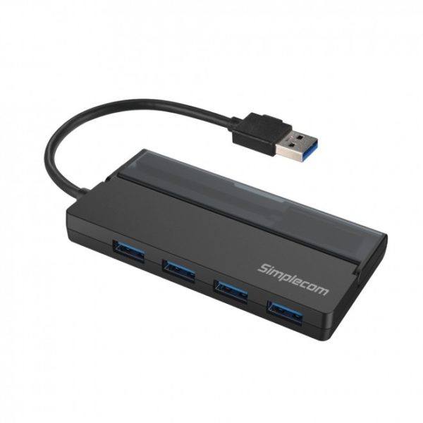 Simplecom CH329-BLK USB-A to 4-Port USB-A Portable Hub with Cable Storage