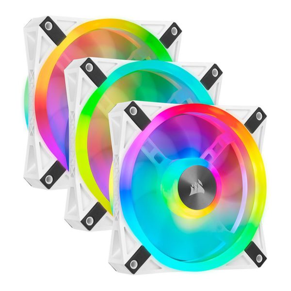 Corsair iCUE QL120 RGB White 120mm PWM Fan – Three Pack with Lighting Node CORE
