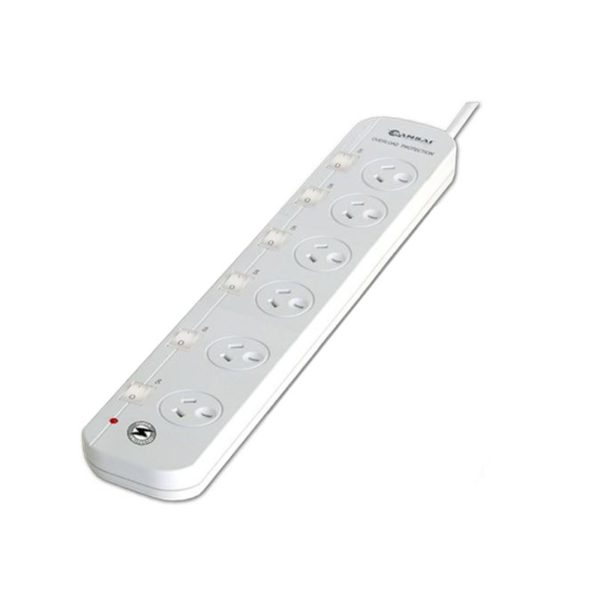 Power Board with Individual Switches 6-Outlets 1m Cable