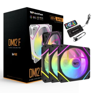 DarkFlash DM12F 3-Pack ARGB Computer Case Fan 120mm Cooling Fan with Remote Controller (Black)