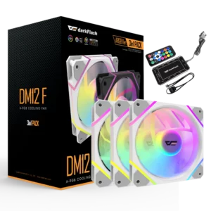 DarkFlash DM12F 3-Pack ARGB Computer Case Fan 120mm Cooling Fan with Remote Controller (White)