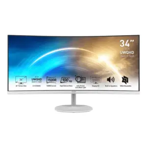 MSI PRO MP341CQW 34″ 100Hz UWQHD 1ms Ultra-Wide Curved VA Monitor – White