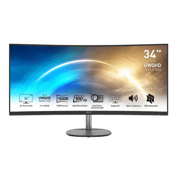 MSI PRO MP341CQ 34″ 100Hz UWQHD 1ms Ultra-Wide Curved VA Business Monitor