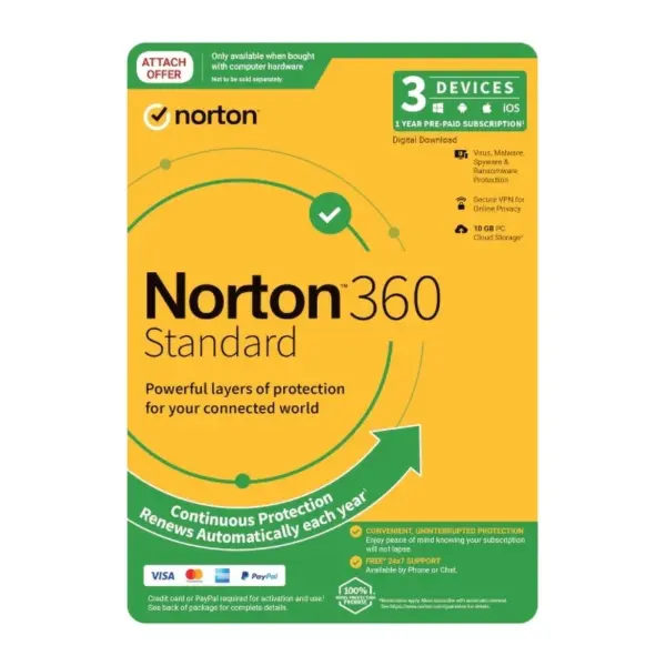 Norton 360 Standard 10GB – 1 User 3 Devices – Attach – 1 Year